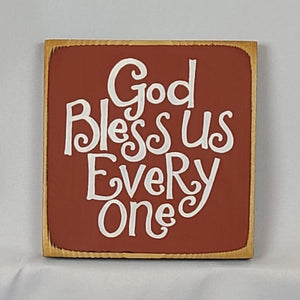 Charming Mini God Bless Us Everyone Wooden Sign - Rustic Home Decor & Thoughtful Christmas Gift (5.5 x 5.5 inches)