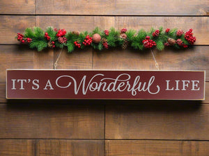 Rustic It's a Wonderful Life Wooden Sign - 6 x 36 Inches - 10 x 60 Inches - Farmhouse Holiday Decor -Festive Christmas Wall Art