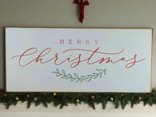 Load image into Gallery viewer, Merry Christmas Wooden Sign with Foliage - Rustic Vintage-Style Holiday Decor
