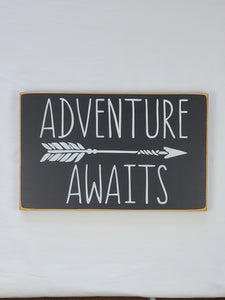 Adventure Awaits wooden sign