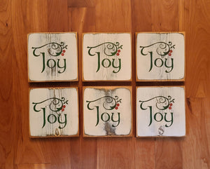 Joy Mini Sign with Holly and Berries - Festive Home Decor for Christmas & Winter Holidays - 5.5 x 5.5 Inches