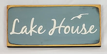 Load image into Gallery viewer, Lake House with Bird Flying Painted Decorative Wooden Sign
