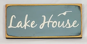 Lake House with Bird Flying Painted Decorative Wooden Sign