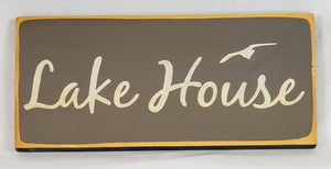 Lake House with Bird Flying Painted Decorative Wooden Sign