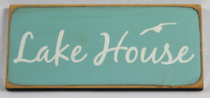 Lake House with Bird Flying Painted Decorative Wooden Sign