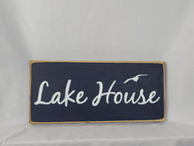 Load image into Gallery viewer, Lake House with Bird Flying Painted Decorative Wooden Sign
