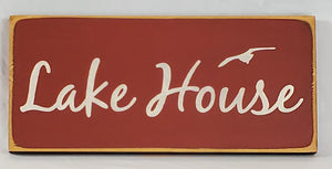 Lake House with Bird Flying Painted Decorative Wooden Sign