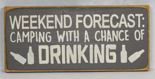 Load image into Gallery viewer, Weekend Forecast: Camping and Drinking Wood Sign
