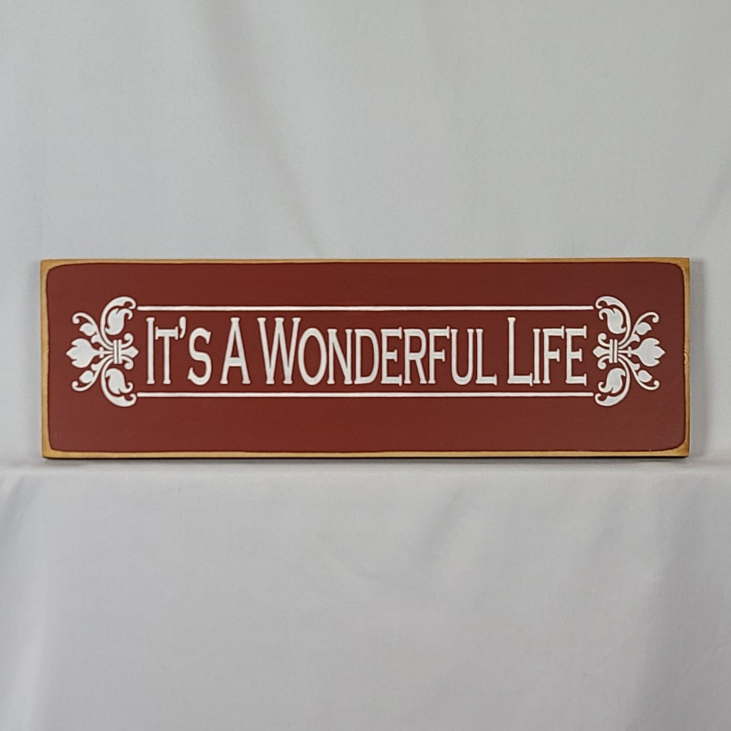 It's a Wonderful Life Wooden Sign - Horizontal Filigree Wall Decor, 6x18 Inches, Rustic Holiday Sign