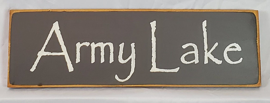 Army Lake Wooden Lake Sign