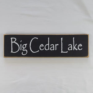 Big Cedar Lake painted wooden sign