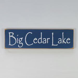 Big Cedar Lake painted wooden sign