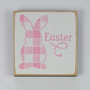 Easter Bunny Plaid Mini Wooden Sign