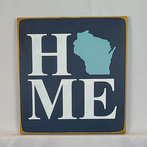 Home WI Square Wooden Painted Sign