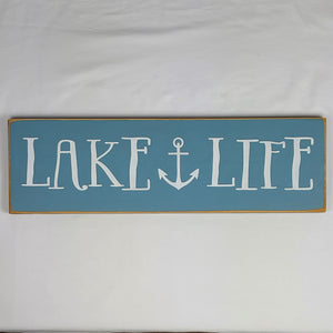 Lake Life Whimsical Lettering Painted Sign with Anchor