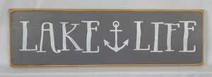 Lake Life Whimsical Lettering Painted Sign with Anchor