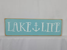 Load image into Gallery viewer, Lake Life Whimsical Lettering Painted Sign with Anchor
