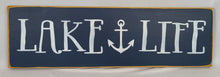 Load image into Gallery viewer, Lake Life Whimsical Lettering Painted Sign with Anchor
