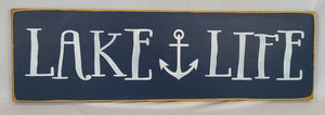 Lake Life Whimsical Lettering Painted Sign with Anchor