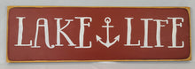 Load image into Gallery viewer, Lake Life Whimsical Lettering Painted Sign with Anchor
