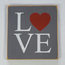 Load image into Gallery viewer, Love Square Wooden sign with Red Heart
