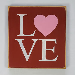 Love Square Wooden sign with Red Heart