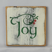 Load image into Gallery viewer, Joy Mini Sign with Holly and Berries - Festive Home Decor for Christmas &amp; Winter Holidays - 5.5 x 5.5 Inches
