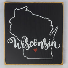 Load image into Gallery viewer, Wisconsin Square sign with Heart Heartwarming Wooden Sign
