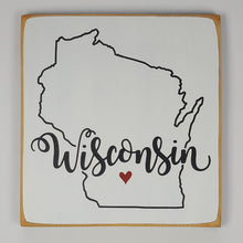 Load image into Gallery viewer, Wisconsin Square sign with Heart Heartwarming Wooden Sign
