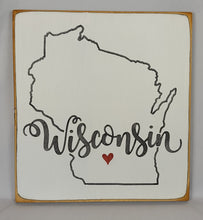 Load image into Gallery viewer, Wisconsin Square sign with Heart Heartwarming Wooden Sign
